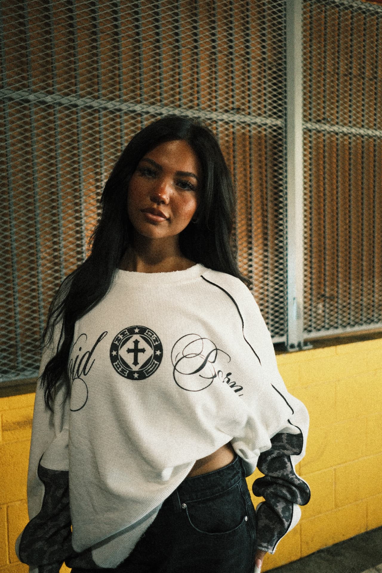 Voidborn white thermal styled with black jeans